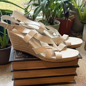 Cole Haan Cream Braided Espadrille Wedge Sandals